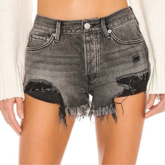 NWT Free People Loving Good Vibrations Black Distressed Jean Shorts Size 28 NEW